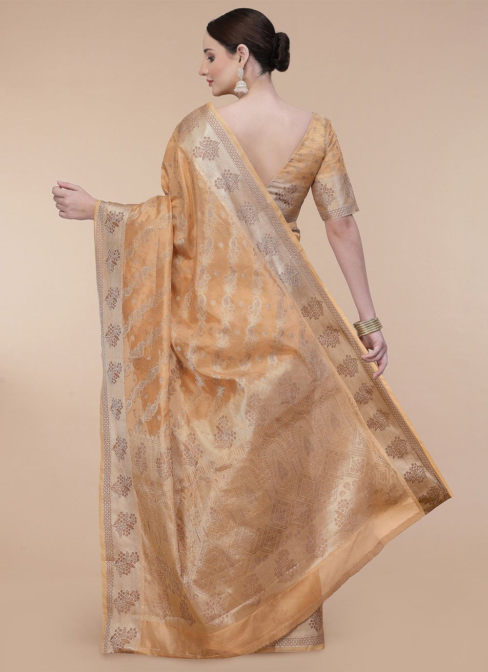 Casual Organza Orange Patch Border Saree