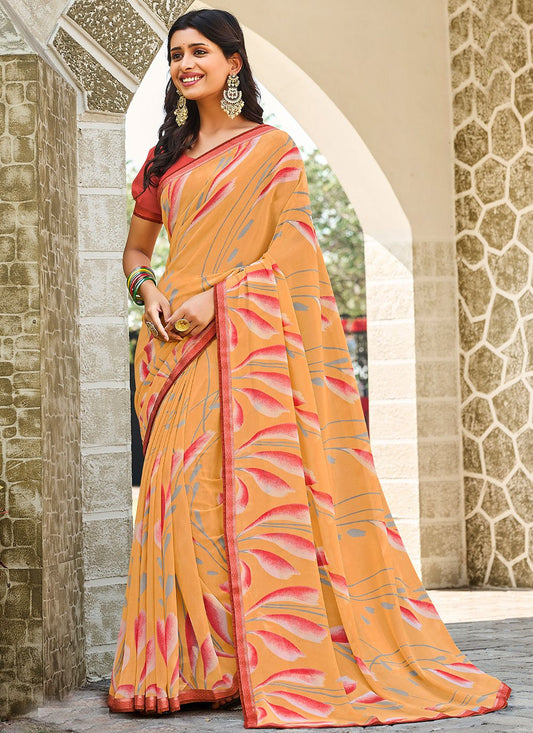 Trendy Saree Georgette Orange Fancy Work Saree