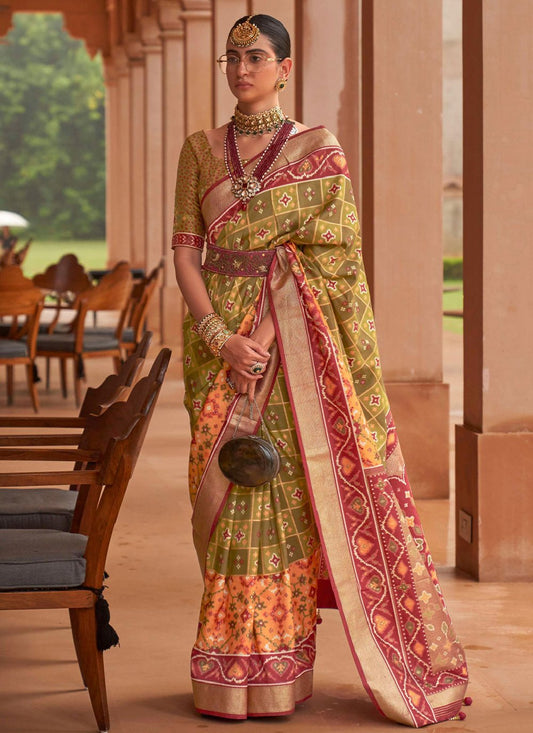 Classic Patola Silk Green Patch Border Saree