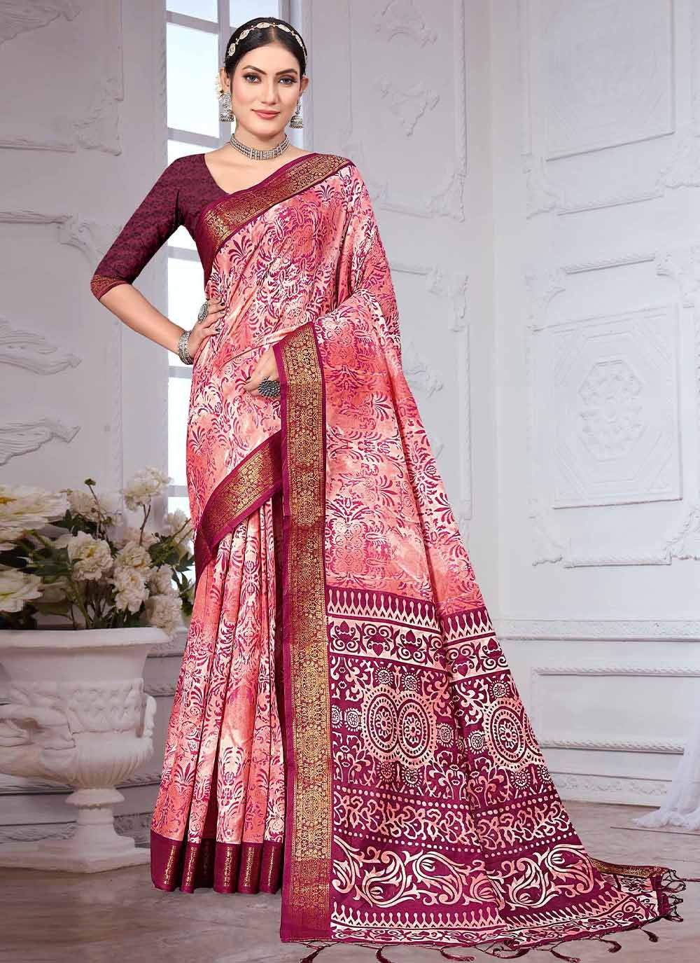 Classic Banarasi Silk Peach Patch Border Saree