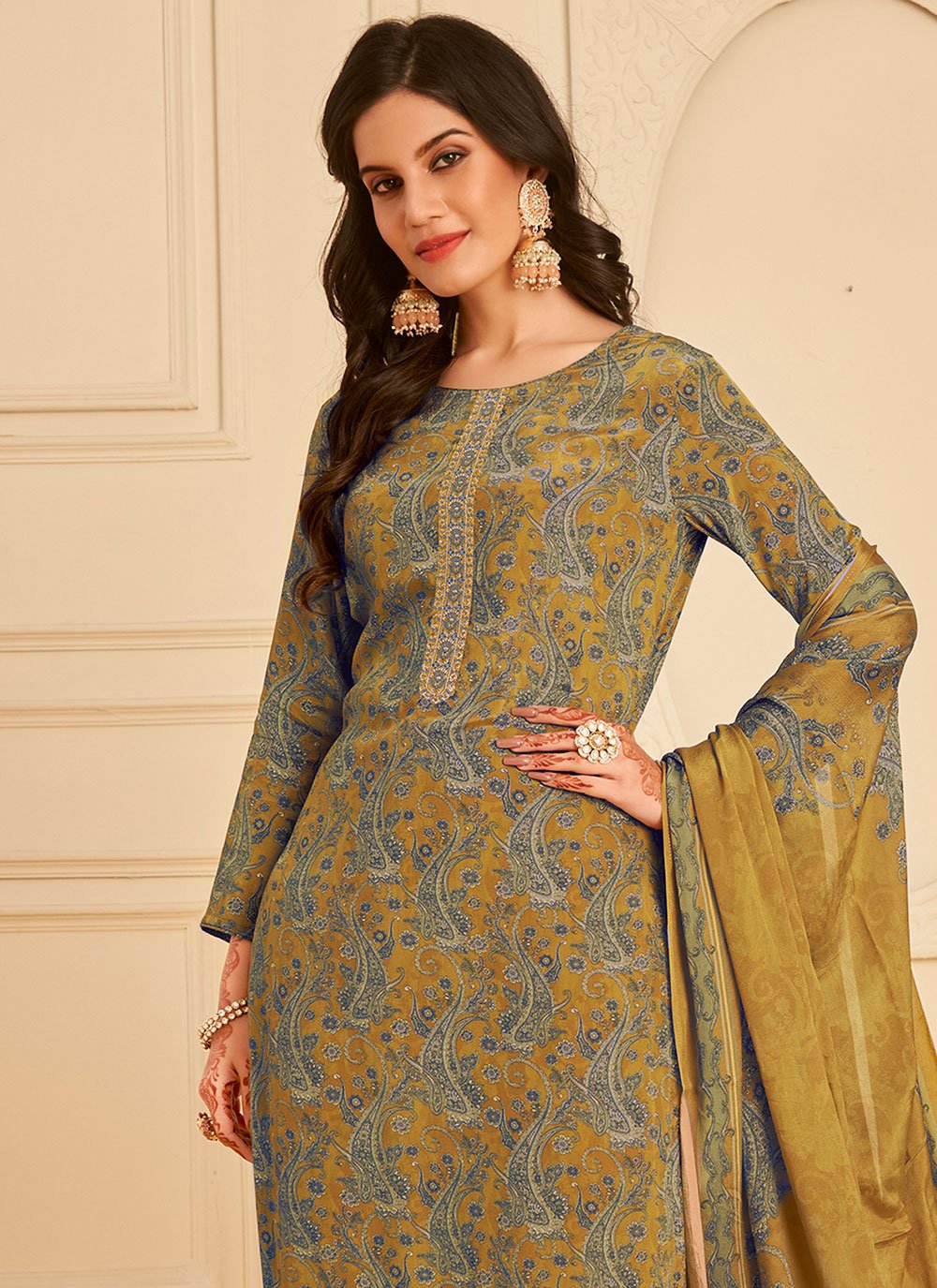 Salwar Suit Pure Crepe Green Digital Print Salwar Kameez