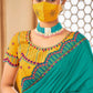 Classic Raw Silk Turquoise Embroidered Saree