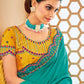 Classic Raw Silk Turquoise Embroidered Saree