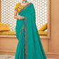Classic Raw Silk Turquoise Embroidered Saree