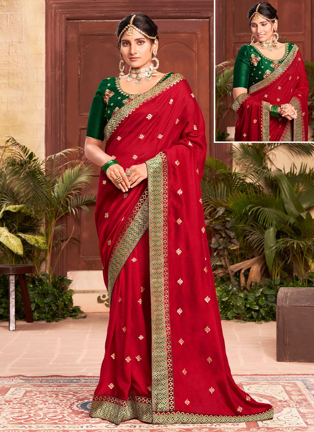 Contemporary Silk Red Embroidered Saree