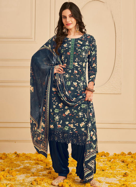 Salwar Suit Pure Crepe Blue Digital Print Salwar Kameez