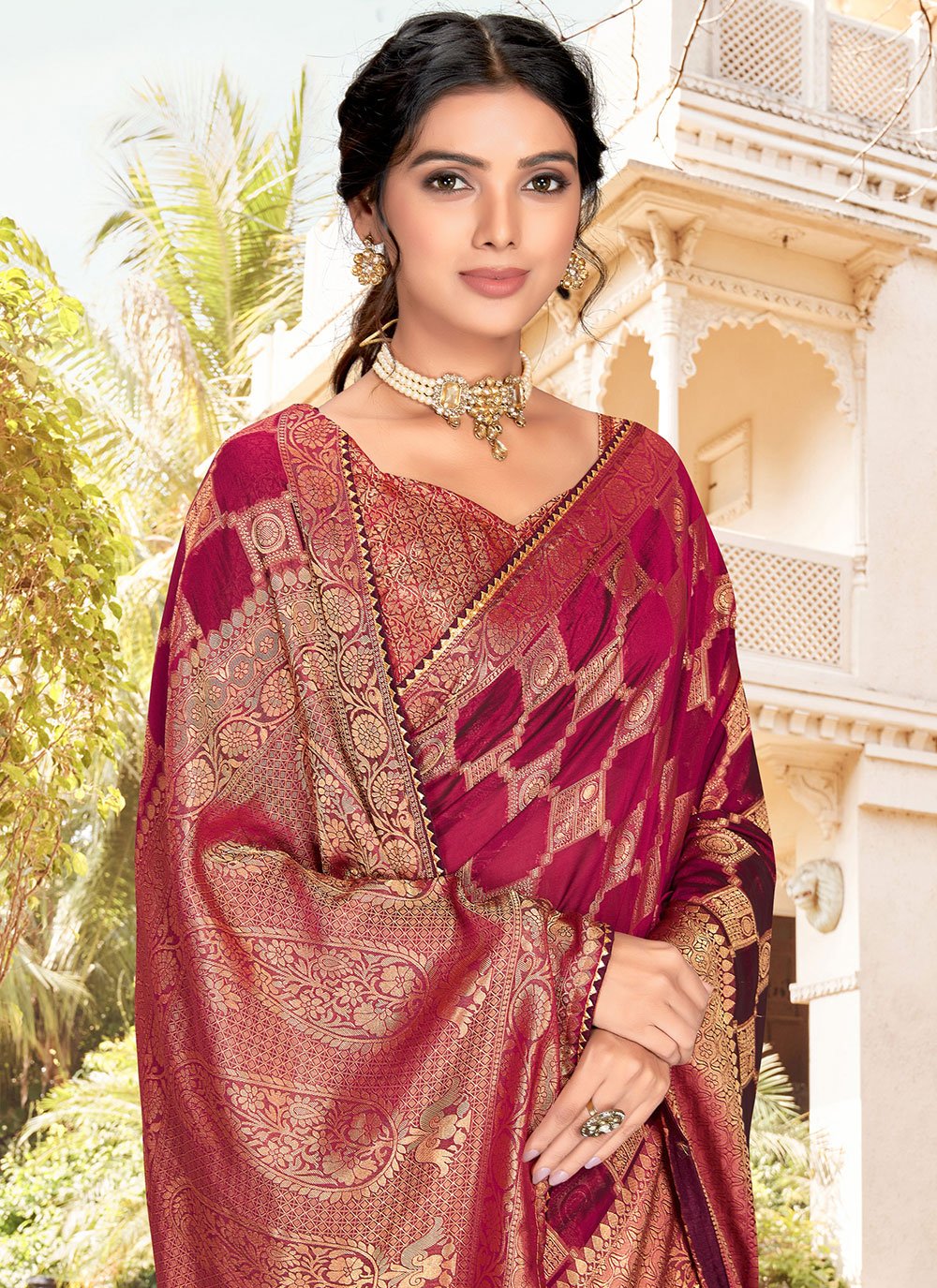 Classic Silk Wine Patch Border Saree