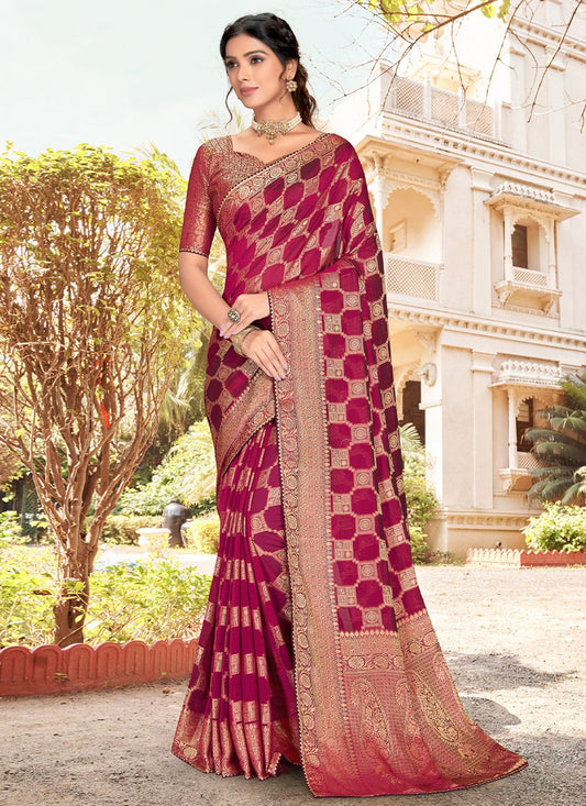 Classic Silk Wine Patch Border Saree