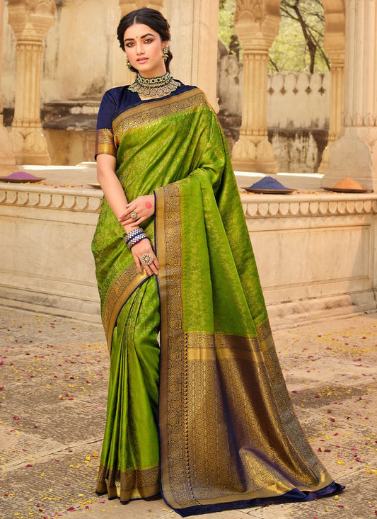 Trendy Saree Silk Sea Green Patch Border Saree