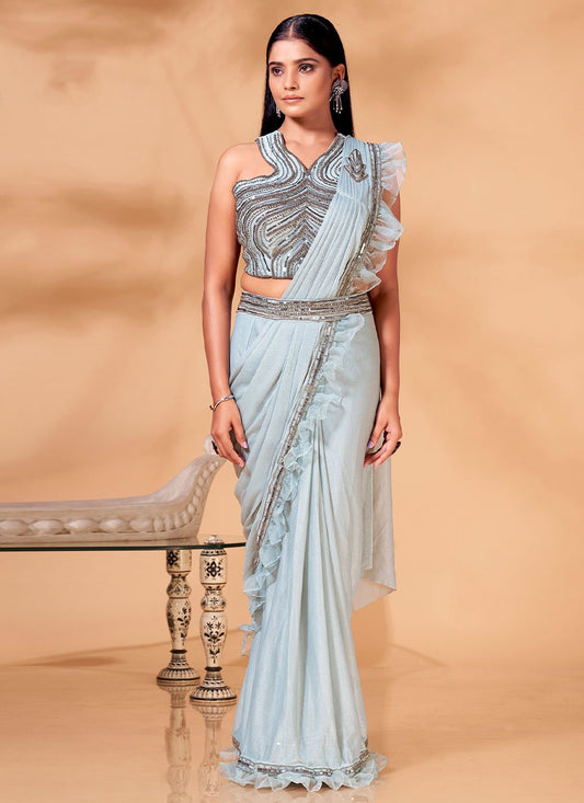 Classic Organza Shimmer Grey Patch Border Saree