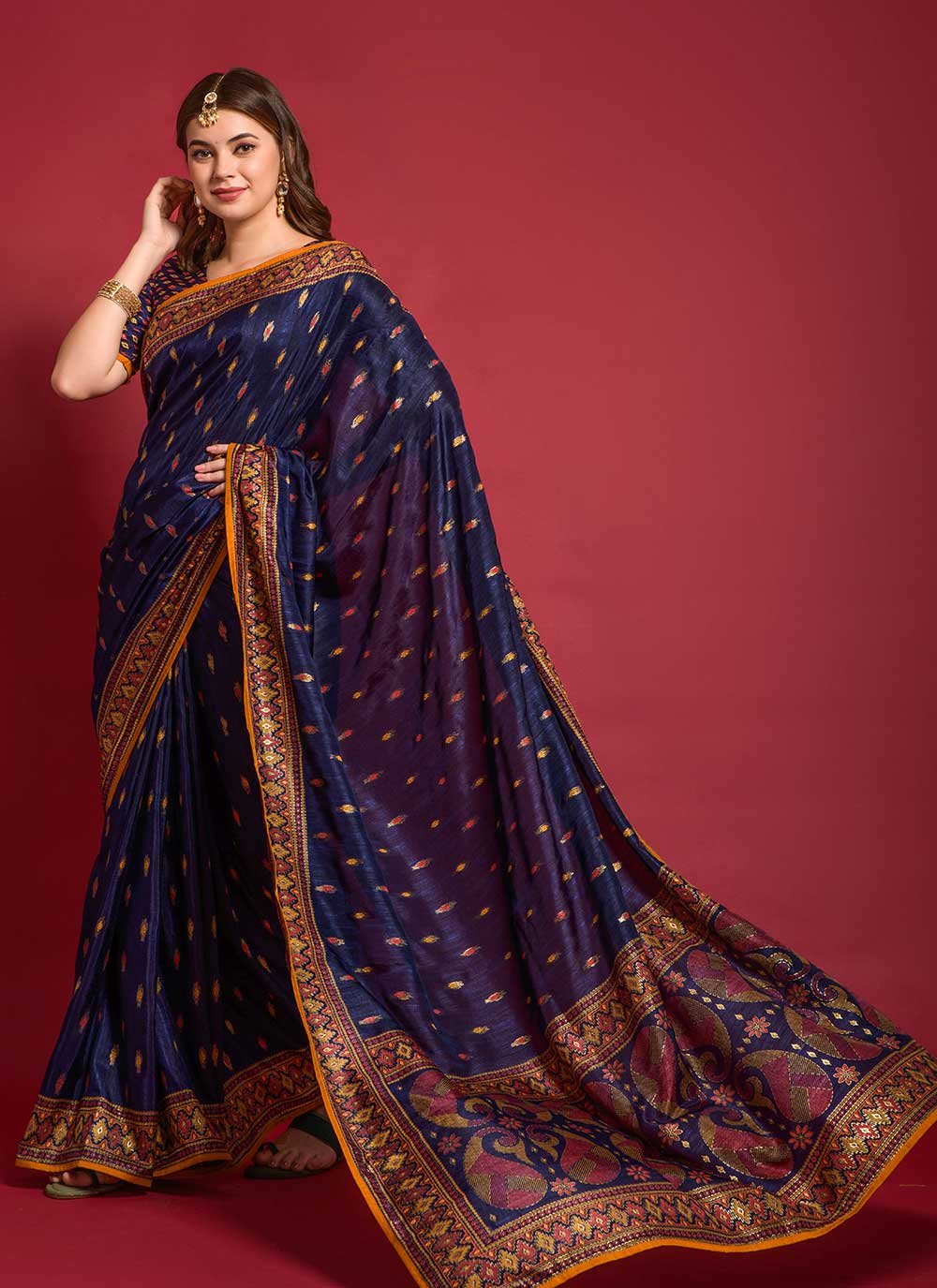 Casual Silk Blue Foil Print Saree