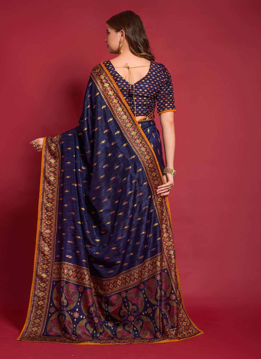 Casual Silk Blue Foil Print Saree