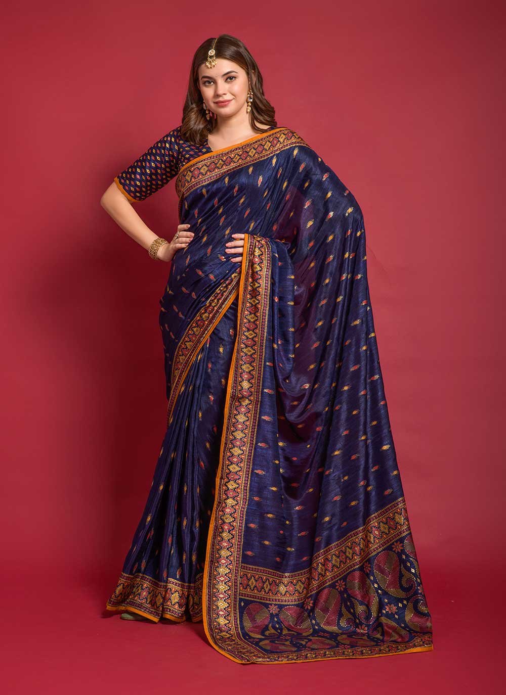 Casual Silk Blue Foil Print Saree