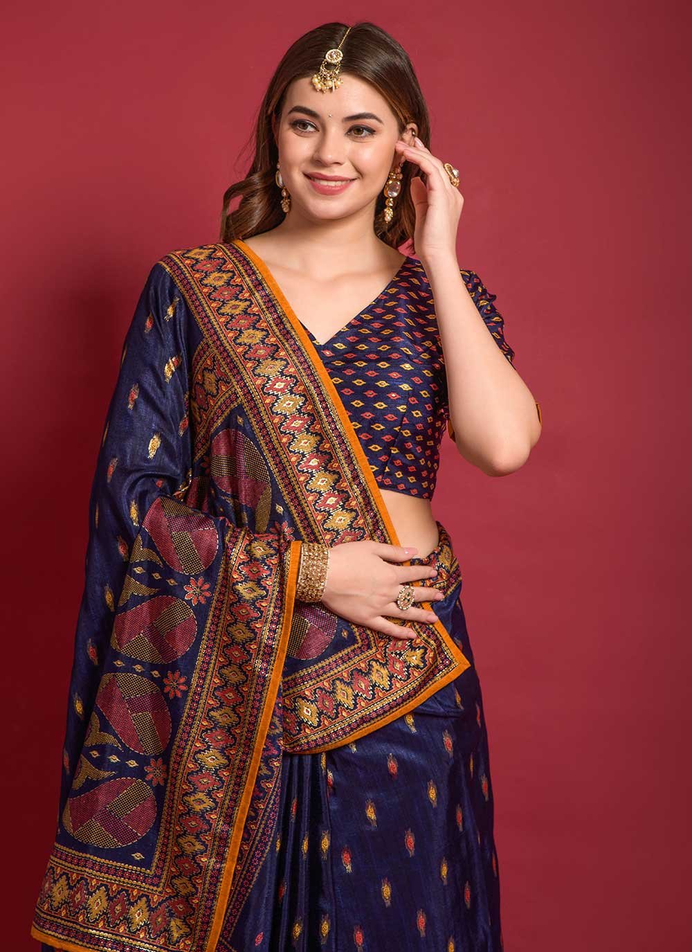 Casual Silk Blue Foil Print Saree