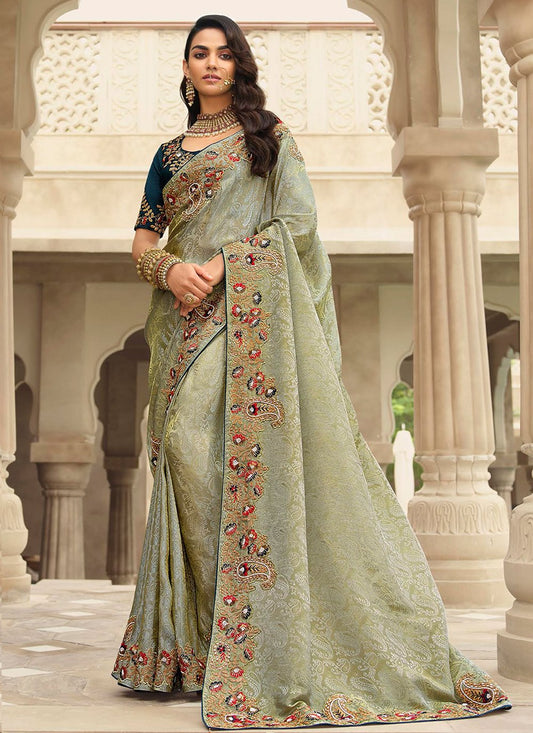 Classic Silk Sea Green Embroidered Saree