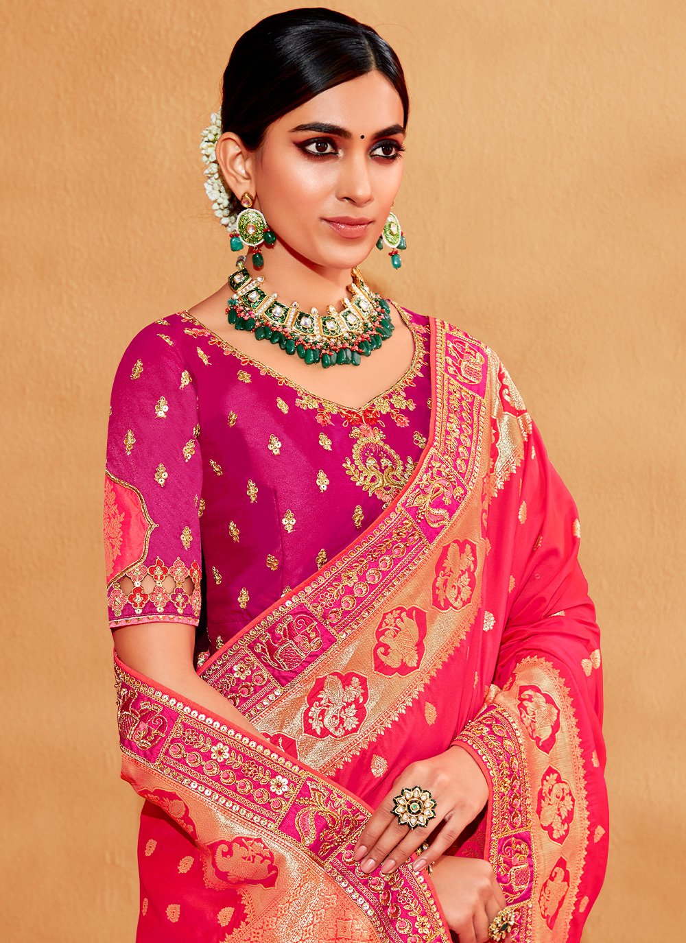 Classic Silk Pink Patch Border Saree