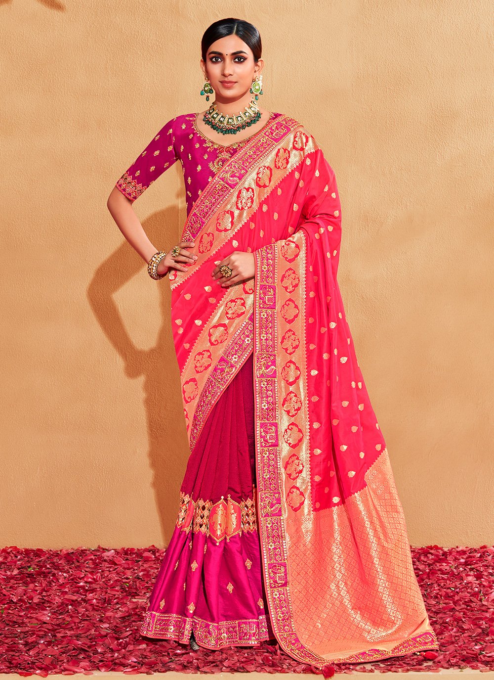 Classic Silk Pink Patch Border Saree