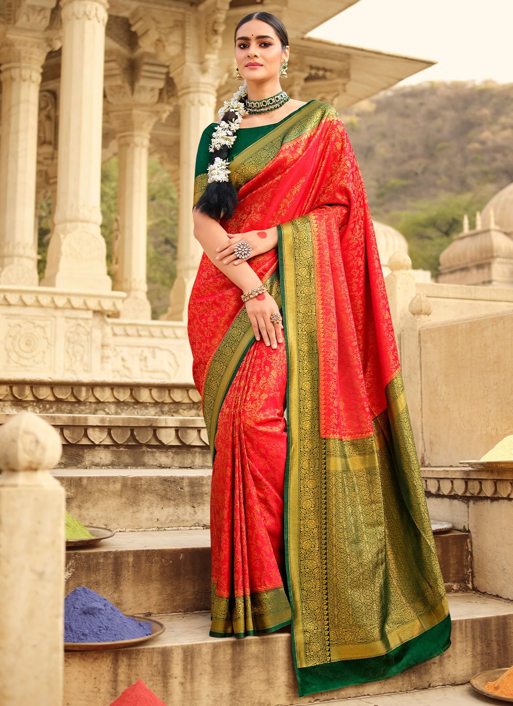 Contemporary Silk Orange Patch Border Saree