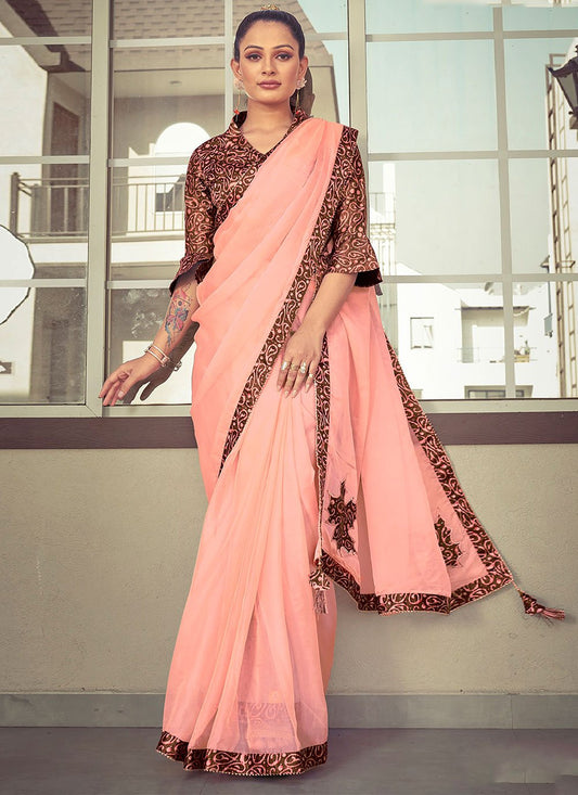 Classic Silk Tissue Peach Lace Saree