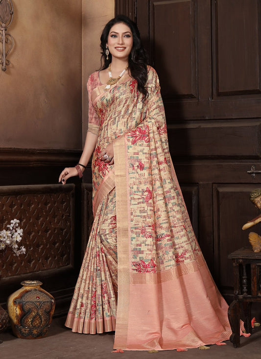 Contemporary Silk Pink Digital Print Saree