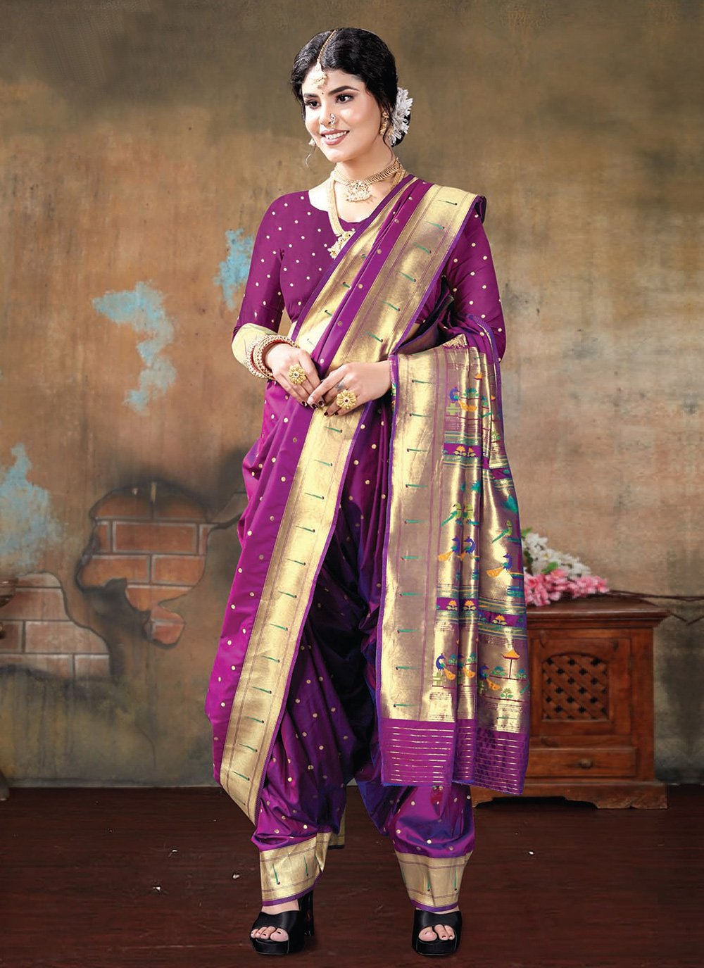 Classic Silk Purple Patch Border Saree