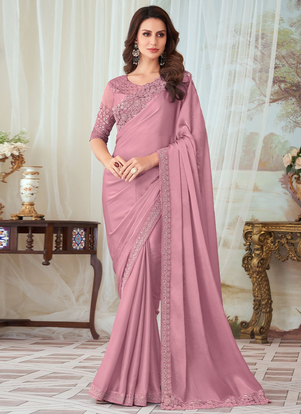 Trendy Saree Silk Pink Embroidered Saree