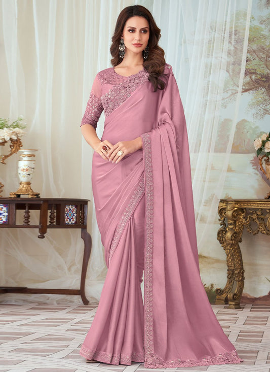 Trendy Saree Silk Pink Embroidered Saree