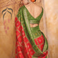 Traditional Saree Silk Green Red Foil Print Saree