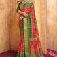 Traditional Saree Silk Green Red Foil Print Saree