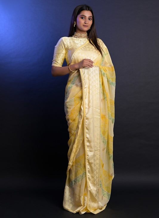 Trendy Saree Georgette Yellow Jacquard Work Saree