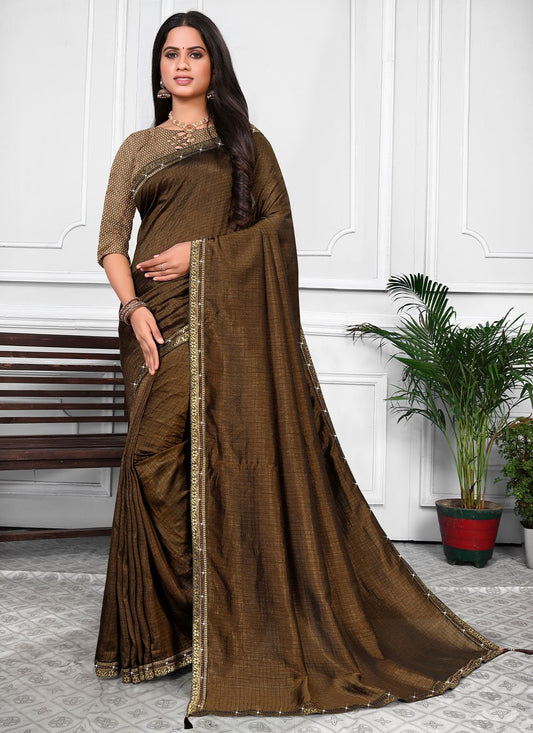 Trendy Saree Vichitra Silk Green Patch Border Saree