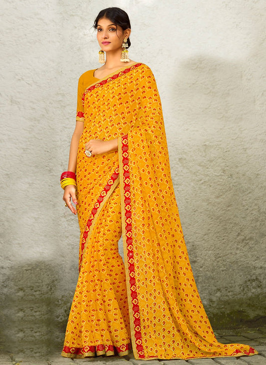 Trendy Saree Georgette Yellow Lace Saree