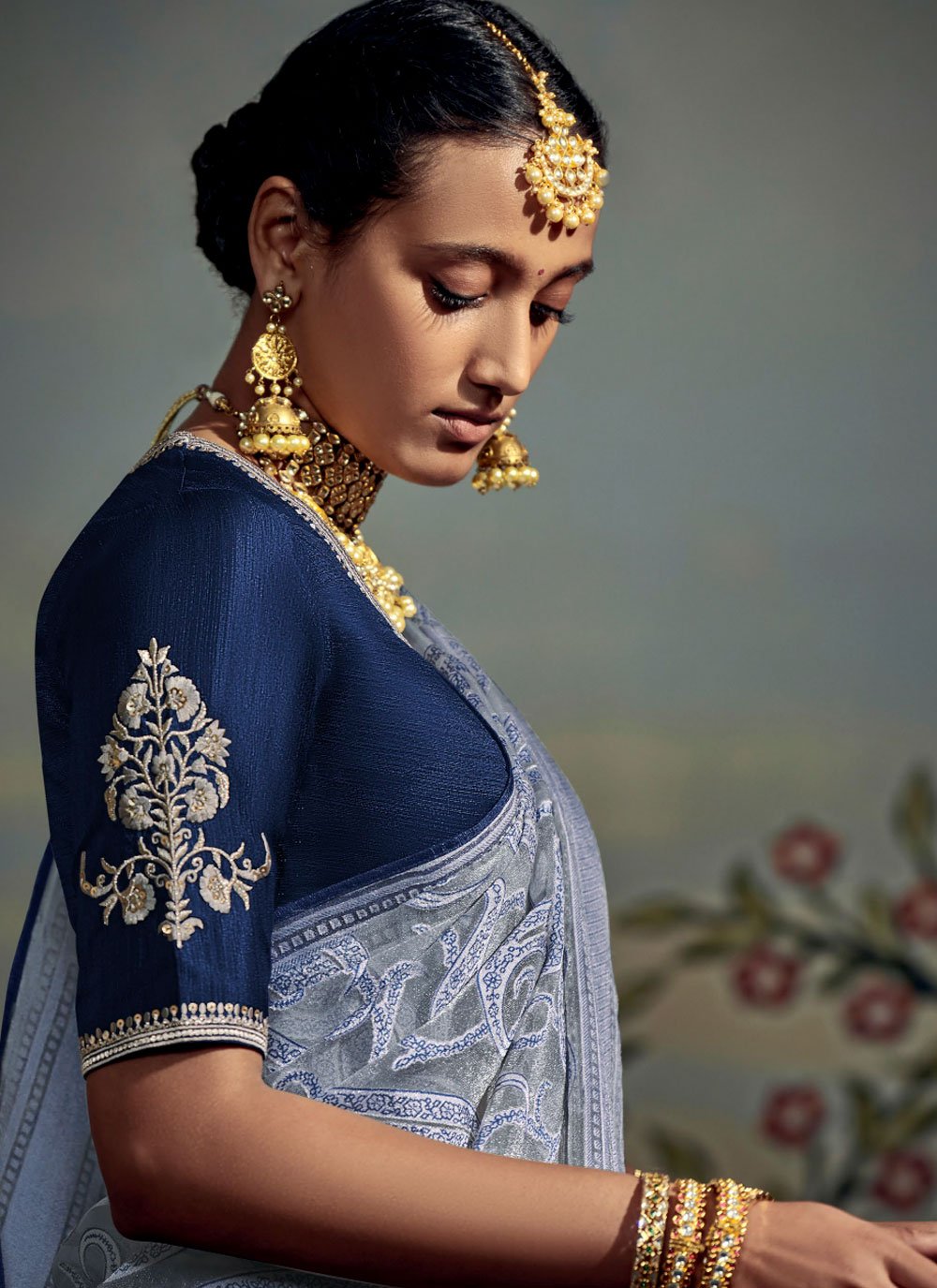 Classic Brasso Blue Fancy Work Saree