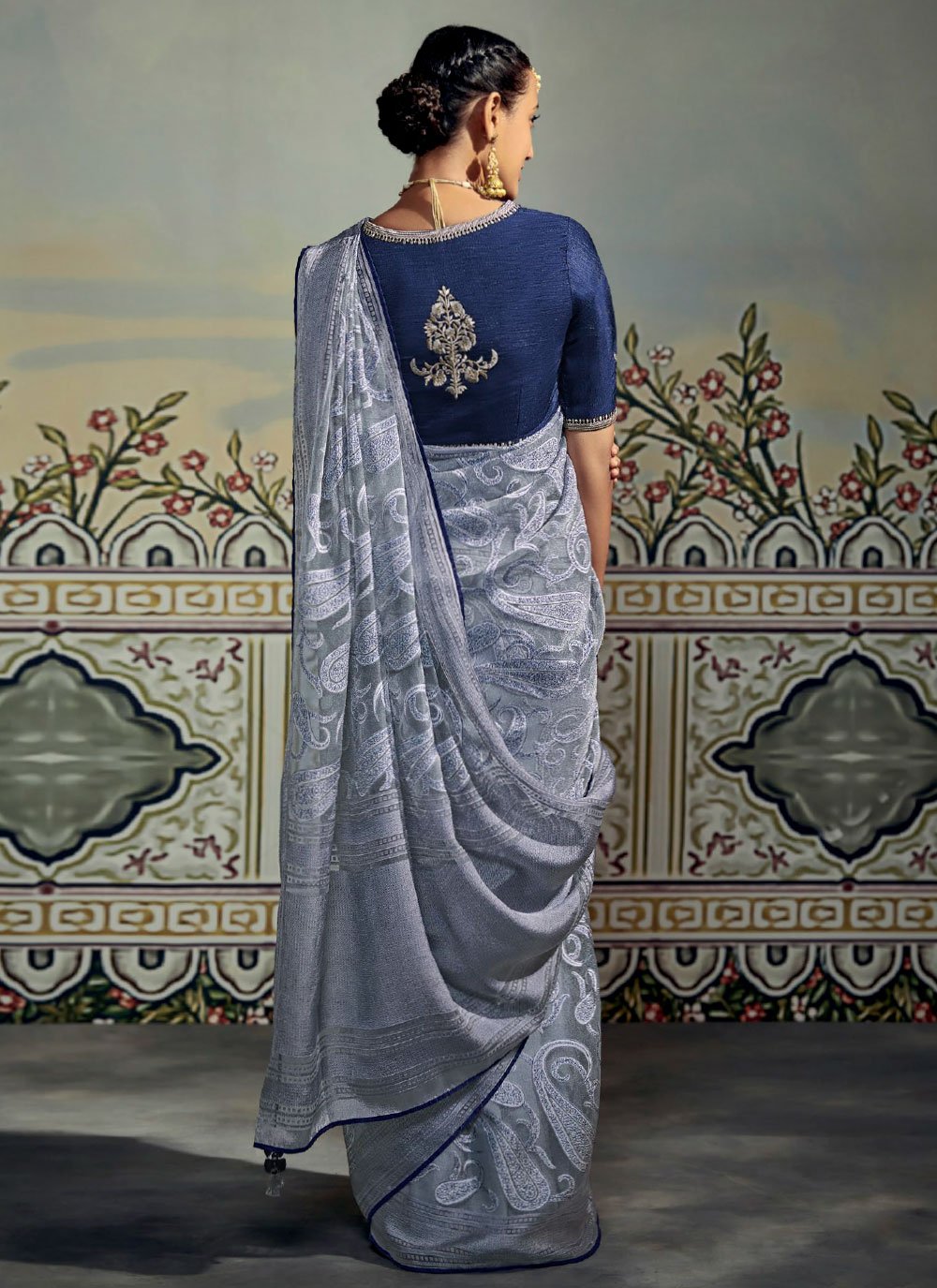 Classic Brasso Blue Fancy Work Saree