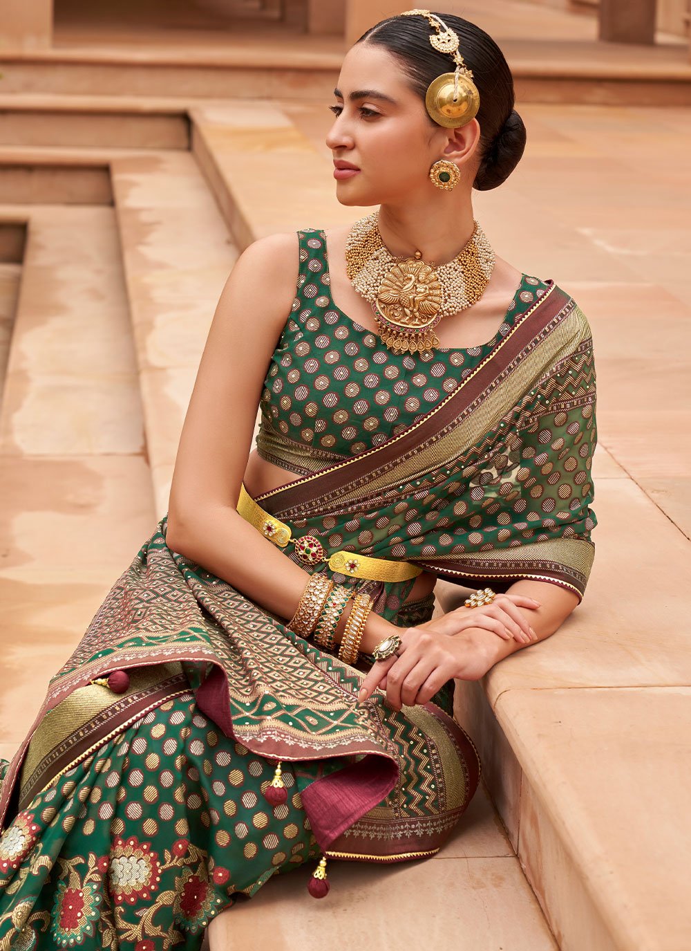 Classic Brasso Green Diamond Saree