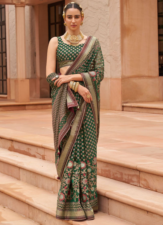 Classic Brasso Green Diamond Saree