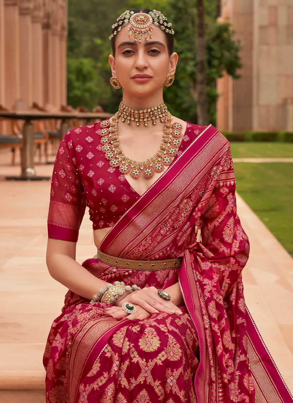 Classic Brasso Hot Pink Diamond Saree