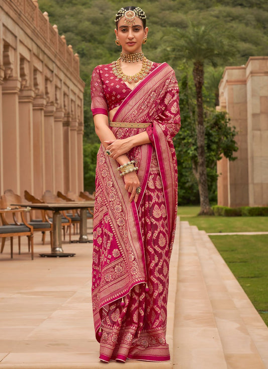 Classic Brasso Hot Pink Diamond Saree