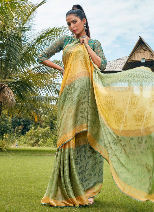 Classic Brasso Green Fancy Work Saree