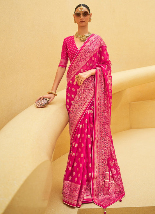 Contemporary Brasso Organza Pink Weaving Saree