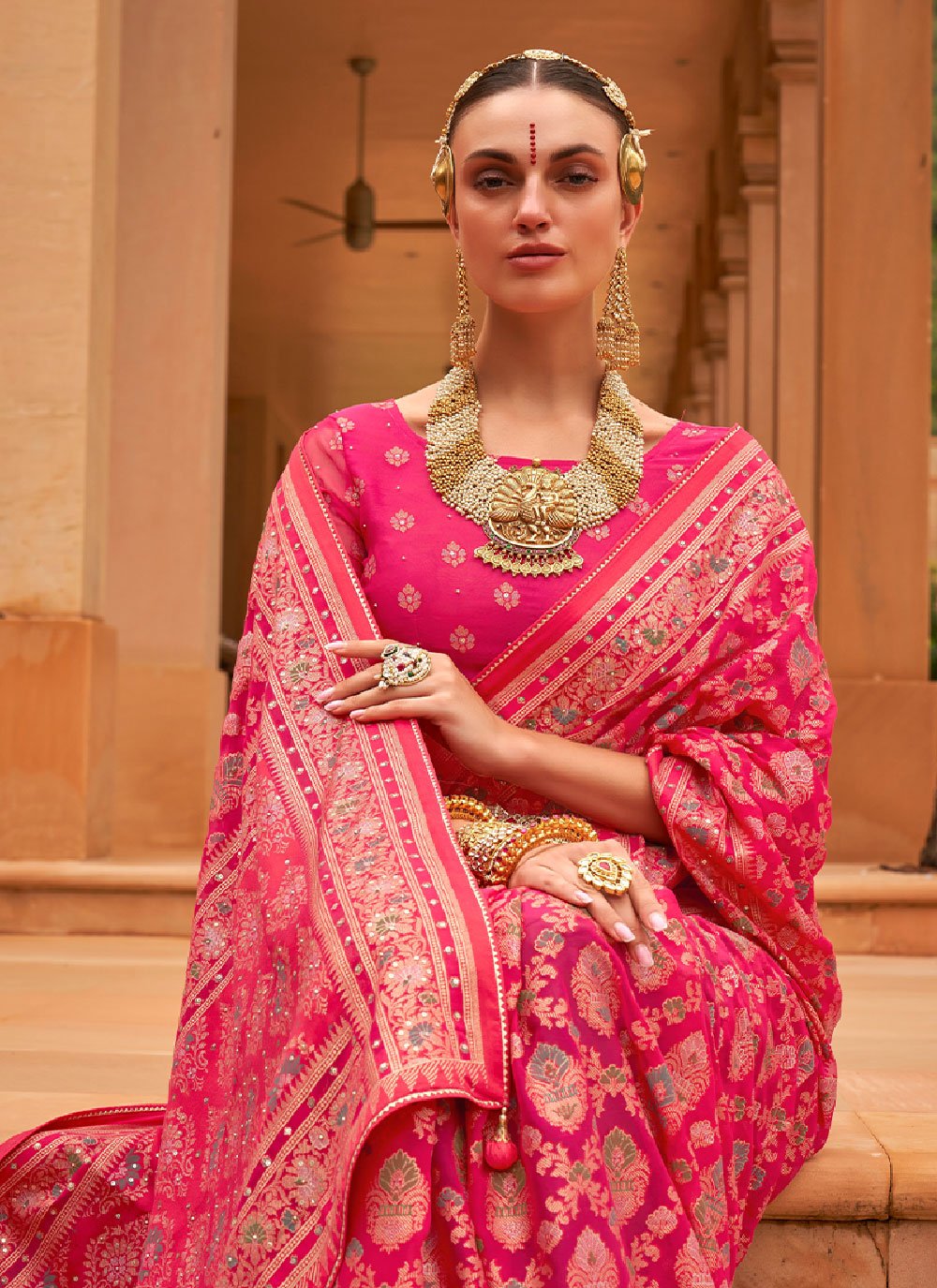 Contemporary Brasso Pink Diamond Saree