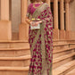 Contemporary Brasso Maroon Diamond Saree