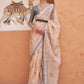 Designer Brasso Cream Grey Fancy Work Saree