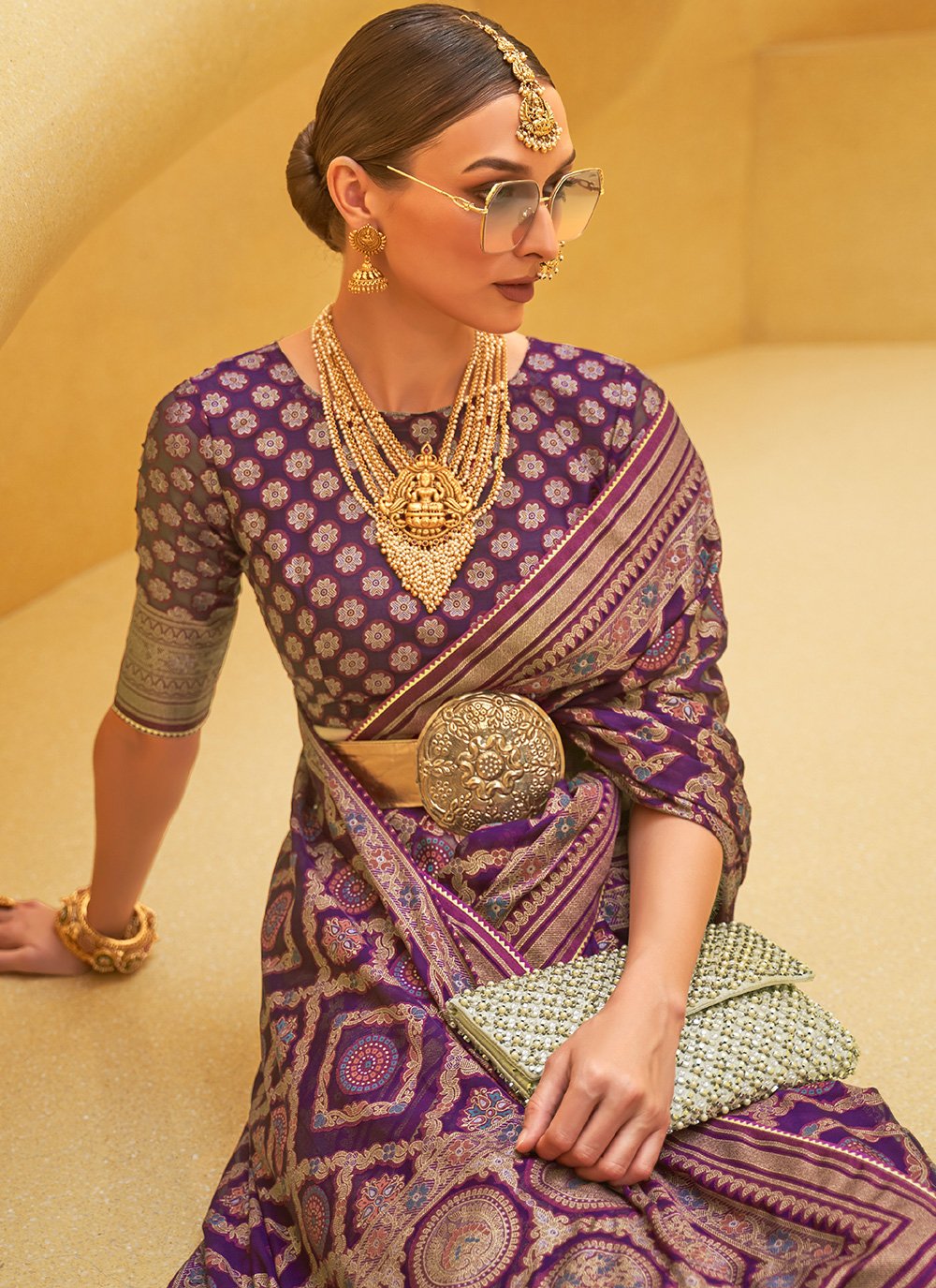 Designer Brasso Purple Weaving Saree