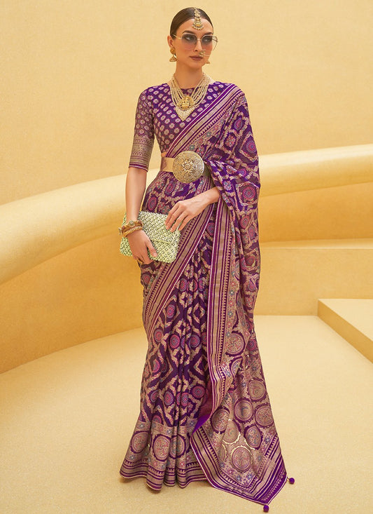 Designer Brasso Purple Weaving Saree