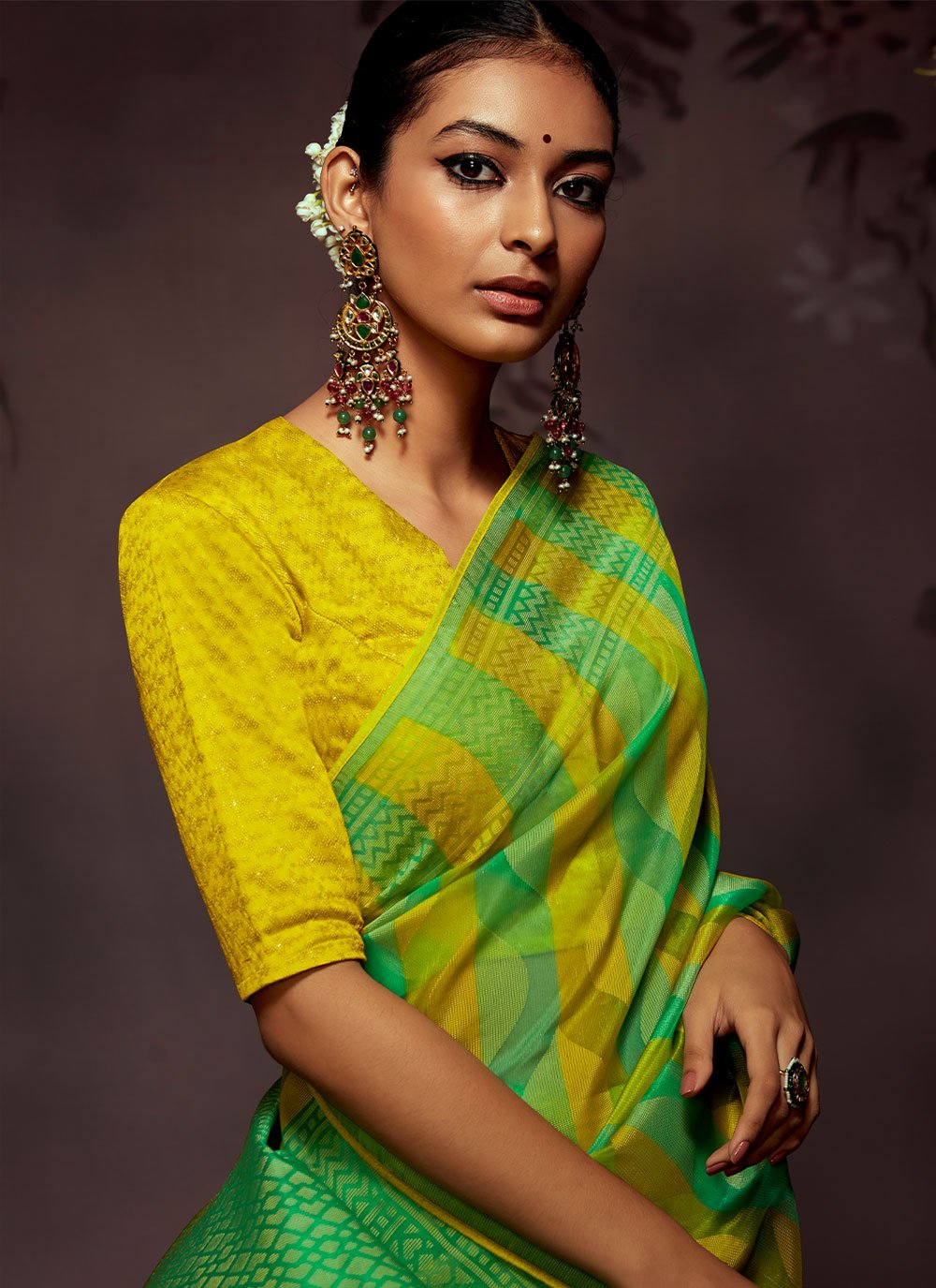 Trendy Saree Brasso Green Print Saree