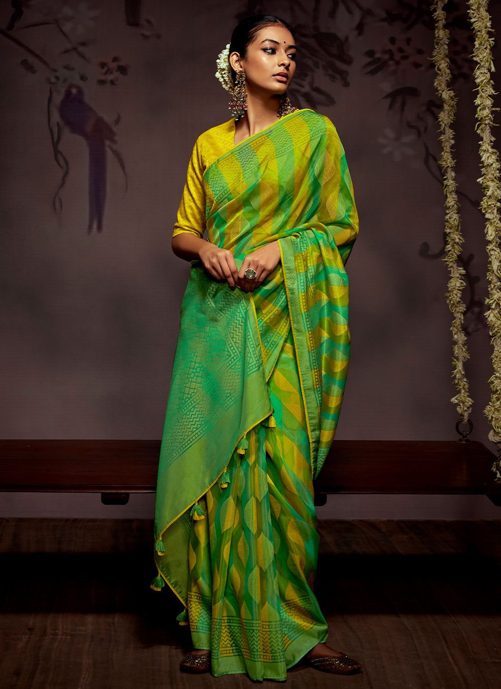 Trendy Saree Brasso Green Print Saree