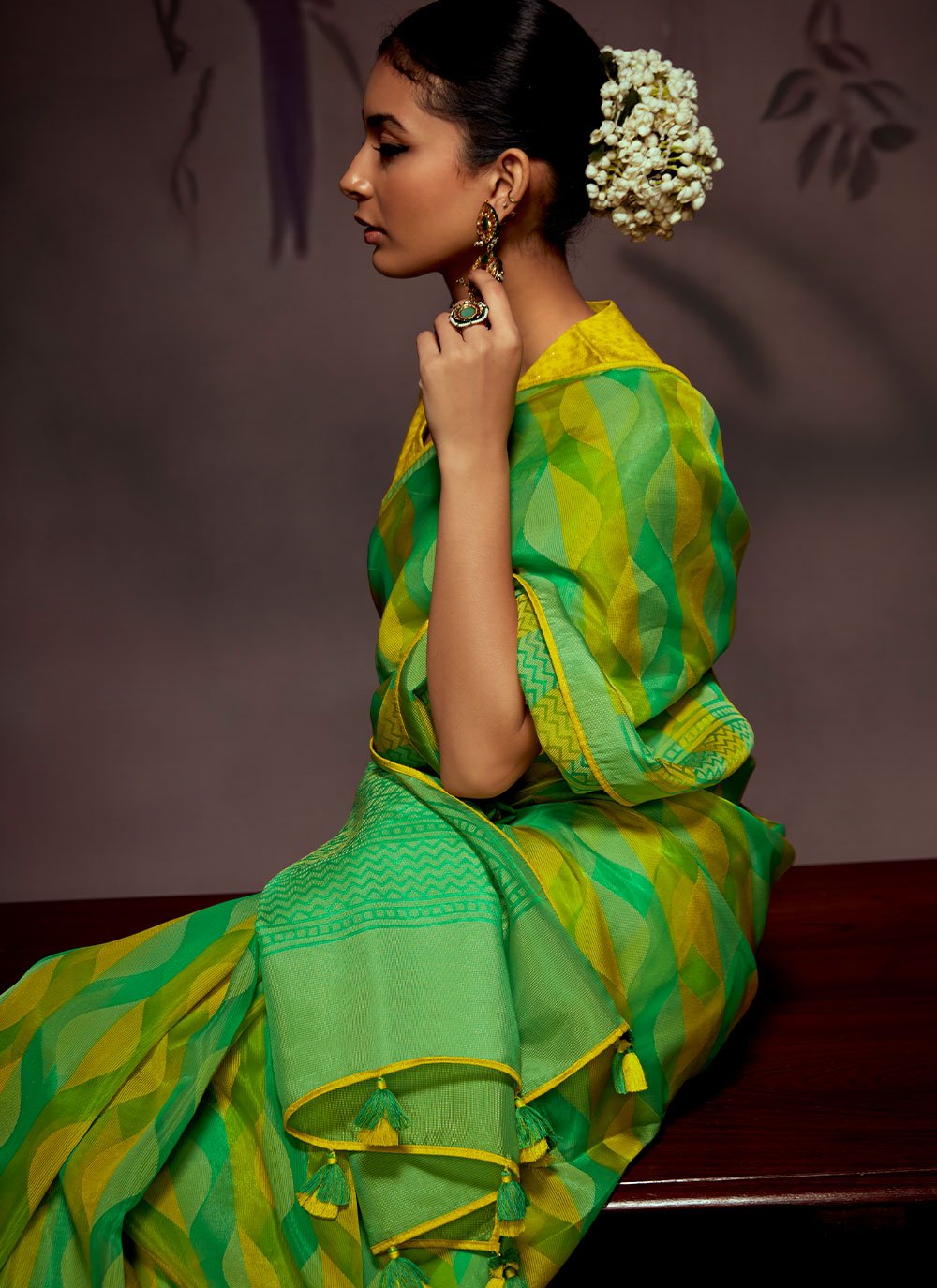 Trendy Saree Brasso Green Print Saree