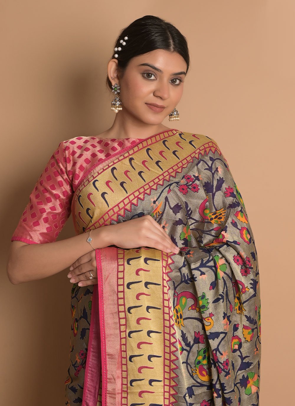 Classic Brasso Grey Woven Saree