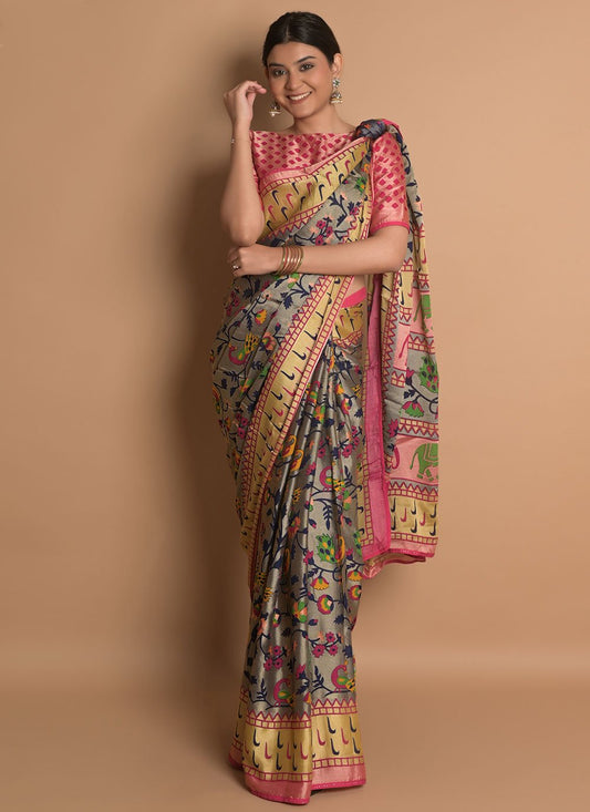 Classic Brasso Grey Woven Saree